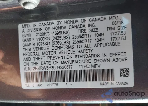 2018 Honda Cr-V Lx z USA, uszkodzony, nr VIN 2HKRW6H30JH220377